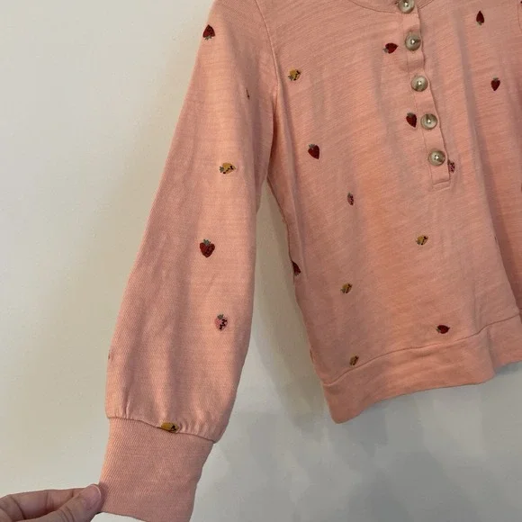 LOFT Petits Peach Sweater XXSP Strawberry Heart Embroidered Cottagecore Preppy - Picture 7 of 16